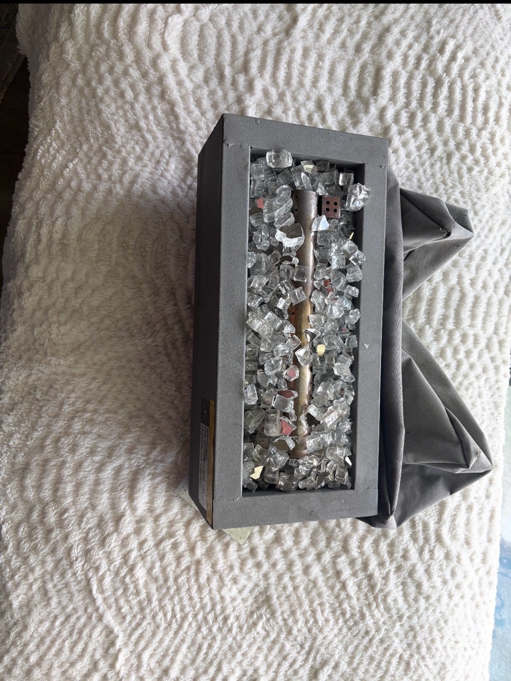 Gray Decorative Tabletop Fireplace with Clear Glass Embers